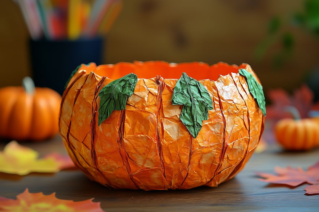 papier maché skål pumpa med blad